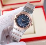 Swiss Quartz Copy Watch Omega Double Eagle Constellation 2-T Rose Gold Blue MOP Dial